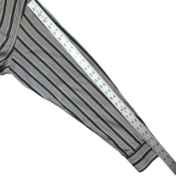 ROBERT GRAHAM Button Up LS Shirt sz XL Gray & Multicolor Stripe Floral Cuff/Trim - Picture 6 of 12